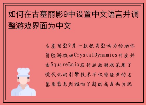如何在古墓丽影9中设置中文语言并调整游戏界面为中文